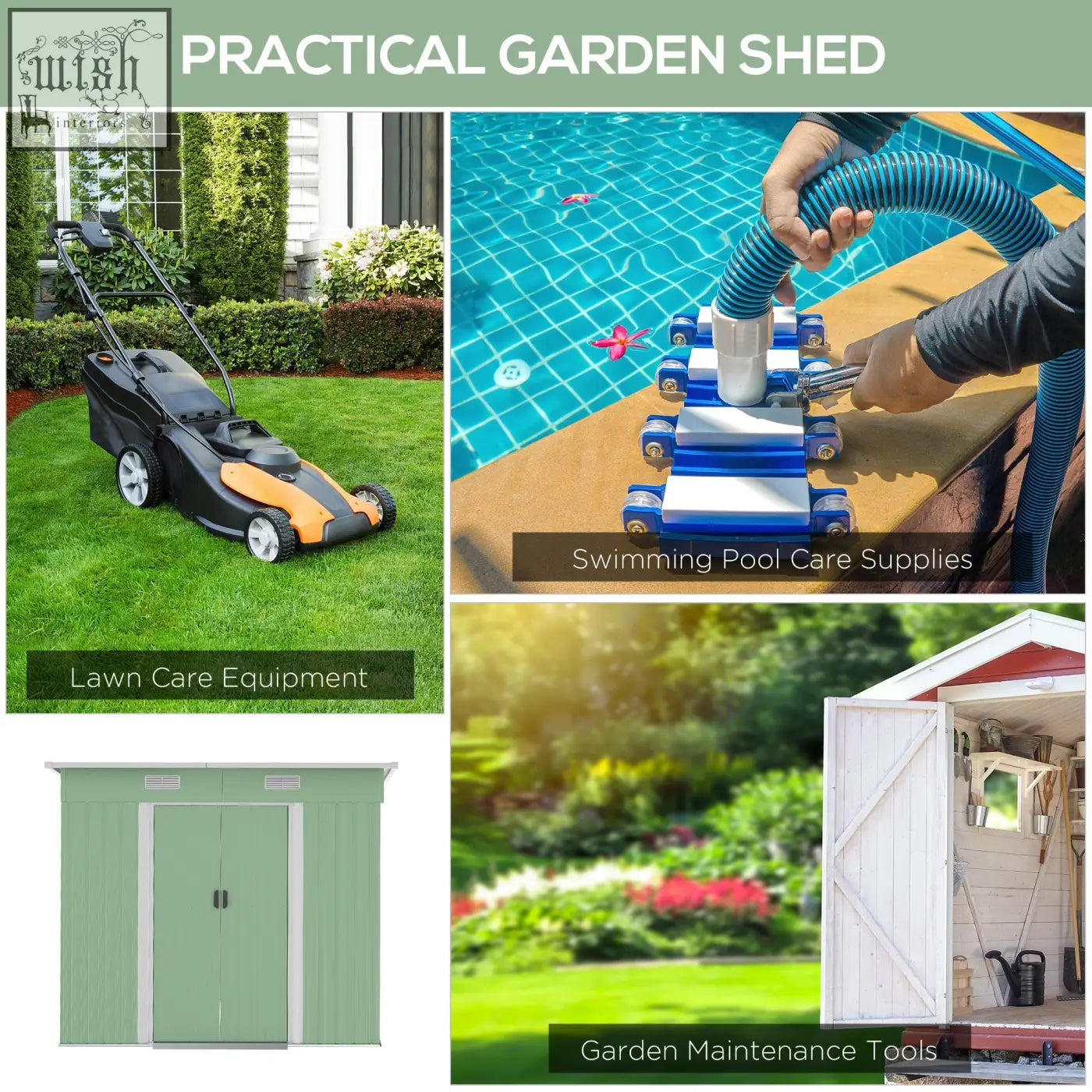 Outsunny 7 x 4ft light green metal storage shed with double doors white trim perfect for backyard or patio use foundation kit ready