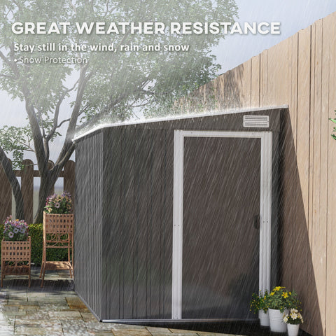 Outsunny 7 x 5 dark grey metal shed with galvanised steel, white trim, sliding door, and roof ventilation slots