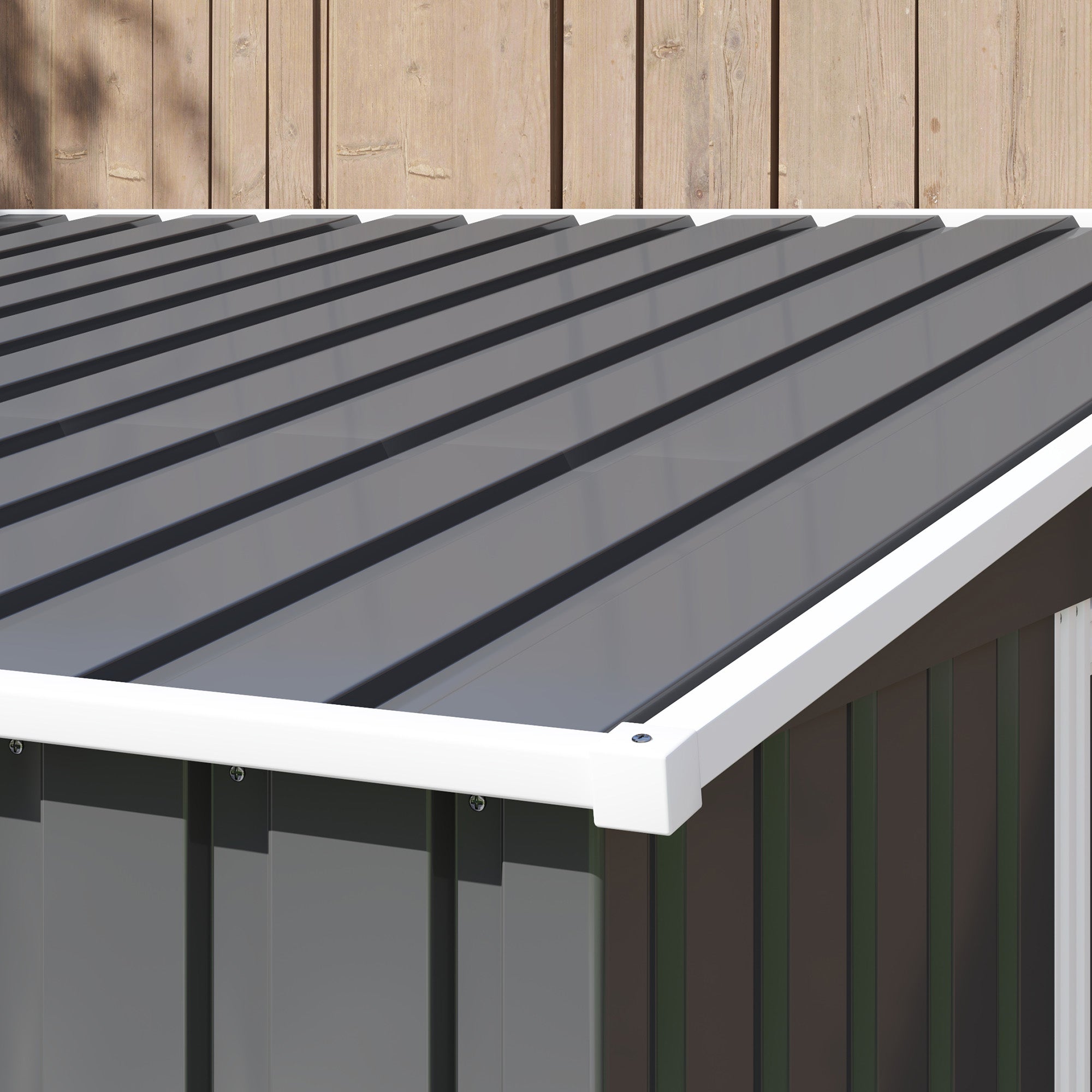 Outsunny 7 x 5ft galvanised steel metal shed with sliding door dark grey featuring gray corrugated roof and ventilation slots