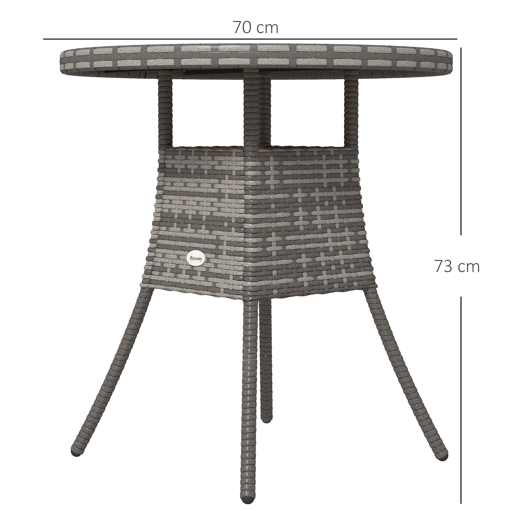 Outsunny gray wood-effect rattan dining table with galvanised steel frame and lower shelf for outdoor use
