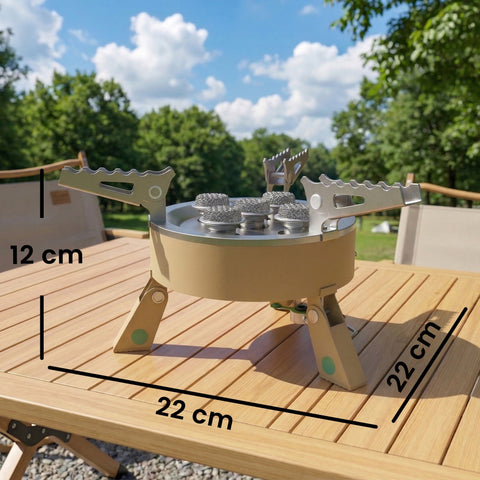 Compact beige Outsunny 7000W camping stove with silver burners foldable legs manual ignition for outdoor use