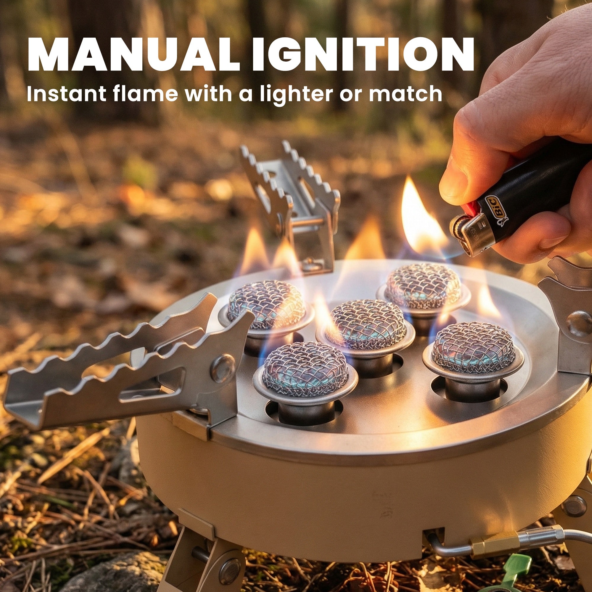 Silver outsunny 7000w camping stove with manual ignition foldable handle and four mesh-coated burners for outdoor use
