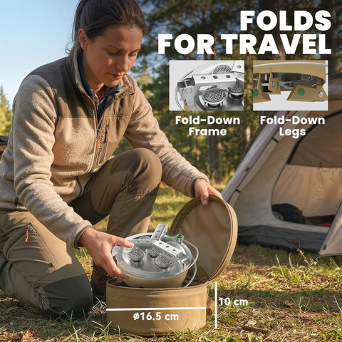 Silver foldable outsunny 7000w camping stove with sturdy metal build manual ignition and compact portable design in khaki