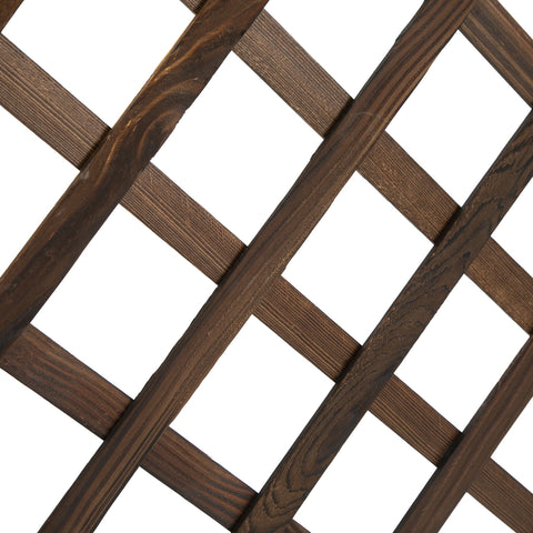 Outsunny dark brown fir wood flower box with carbonised finish and diagonal net board trellis for climbing plants