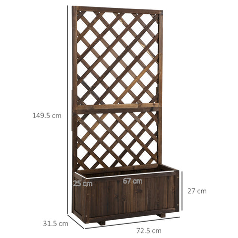 Outsunny dark brown fir wood garden flower box with net board trellis and 45l raised pine planter trough