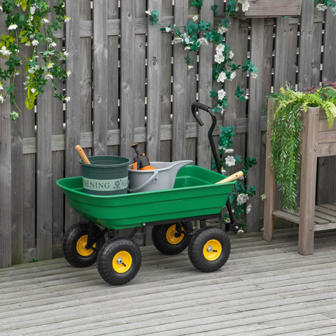 Green plastic garden cart outsunny 75 litre with black handle and yellow wheel hubs for heavy duty use