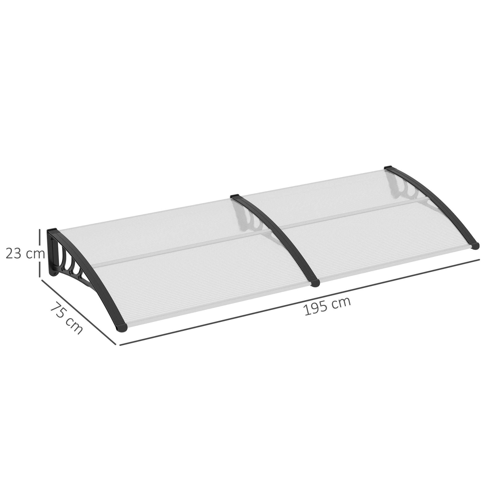 Outsunny 75 x 195 cm Curved Door Window Awning Canopy, Polycarbonate Cover Front Door Outdoor Patio, UV Rain Snow Protection Shelter, Clear