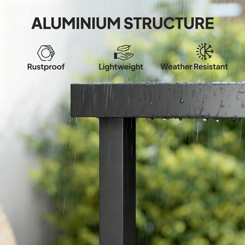 Black aluminum railing post with raindrops on a sleek rectangular profile for outsunny outdoor dining table legs