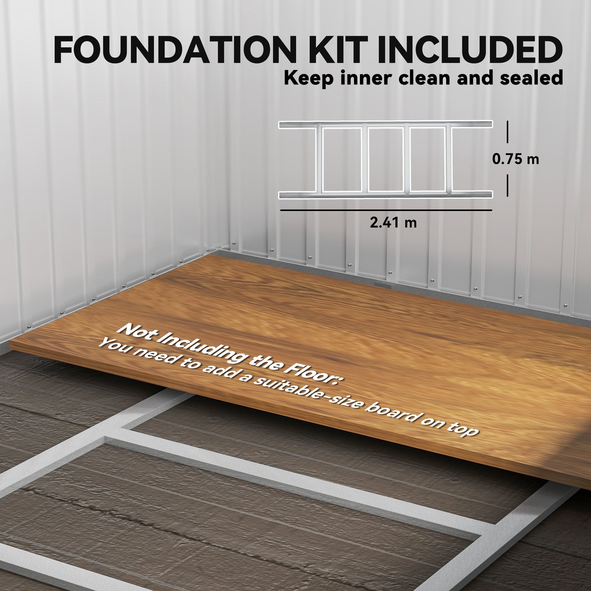 Wooden floor panel with natural grain finish for outsunny light grey galvanised steel storage shed foundation kit
