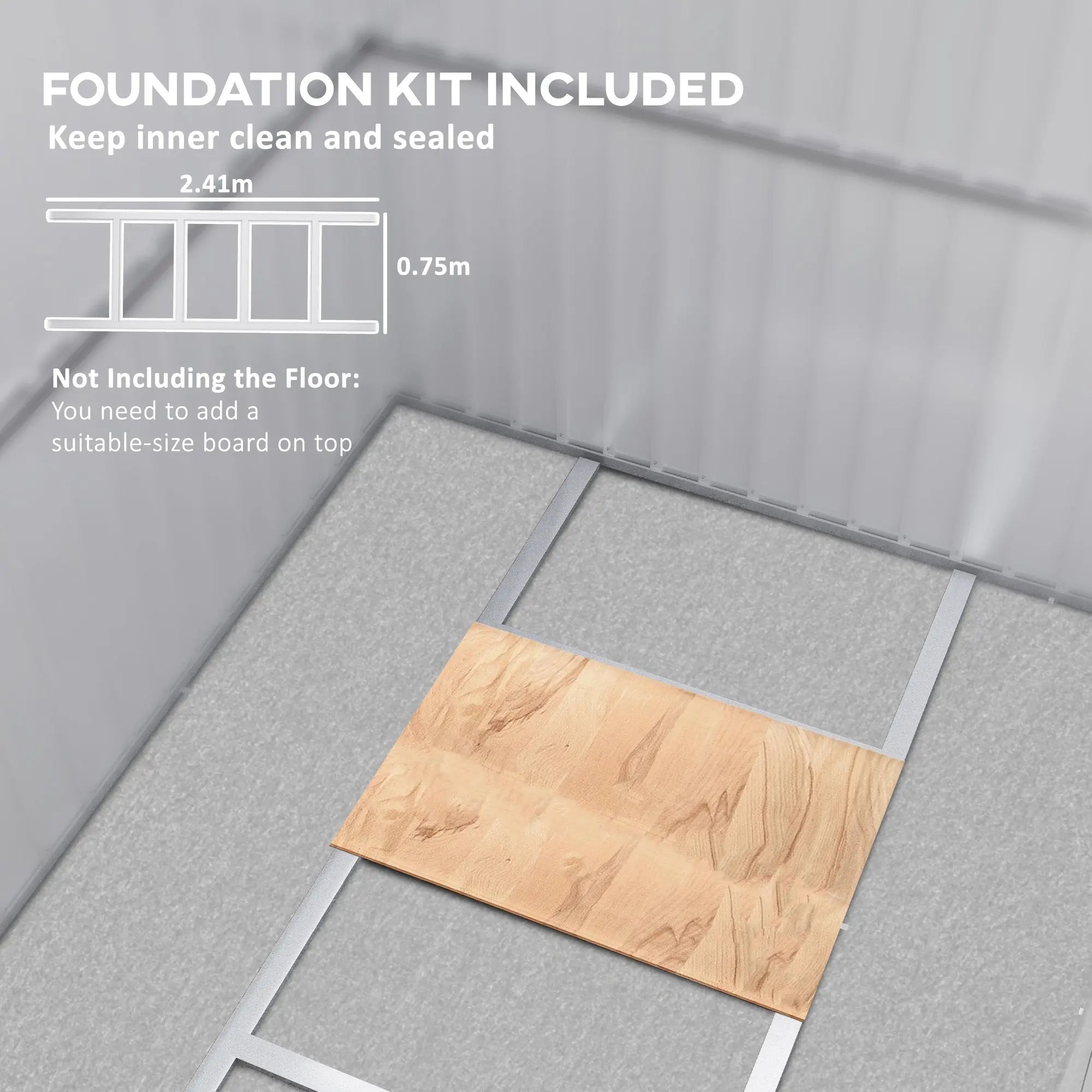 Silver galvanised steel foundation kit with light brown wooden board for outsunny 8.5 x 6ft storage shed base