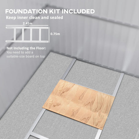 Silver galvanised steel foundation kit with light brown wooden board for outsunny 8.5 x 6ft storage shed base
