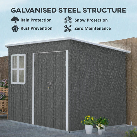 Gray galvanised steel outsunny storage shed with white trim small window foundation kit included
