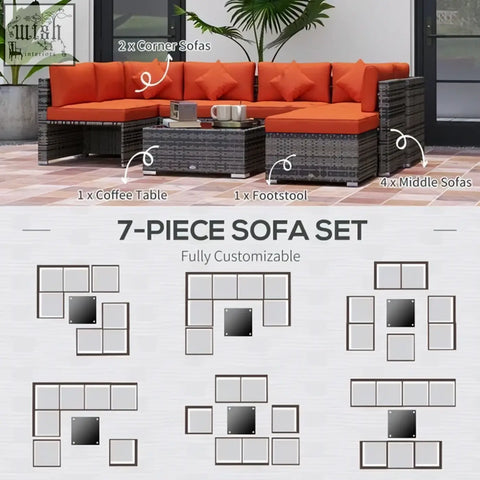 Outsunny dark gray wicker outdoor sofa set with vibrant orange cushions steel frame furniture set 73d x 65hcm