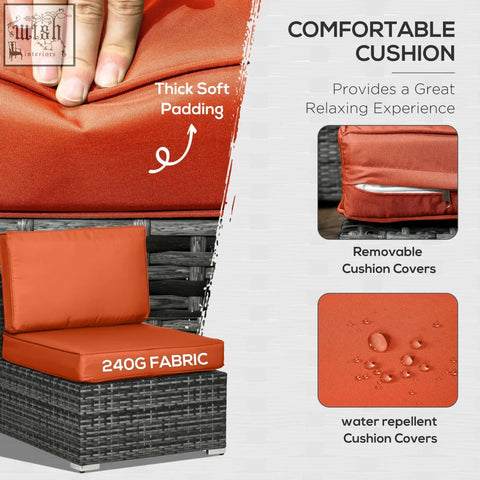 Orange cushion with thick soft padding and water repellent 240g fabric for outsunny 8 pieces patio steel frame furniture set 73d x 65hcm