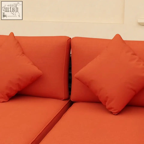 Vibrant orange cushioned sofa with matching pillows from outsunny 8 pieces patio rattan furniture set with steel frame 73d x 65hcm