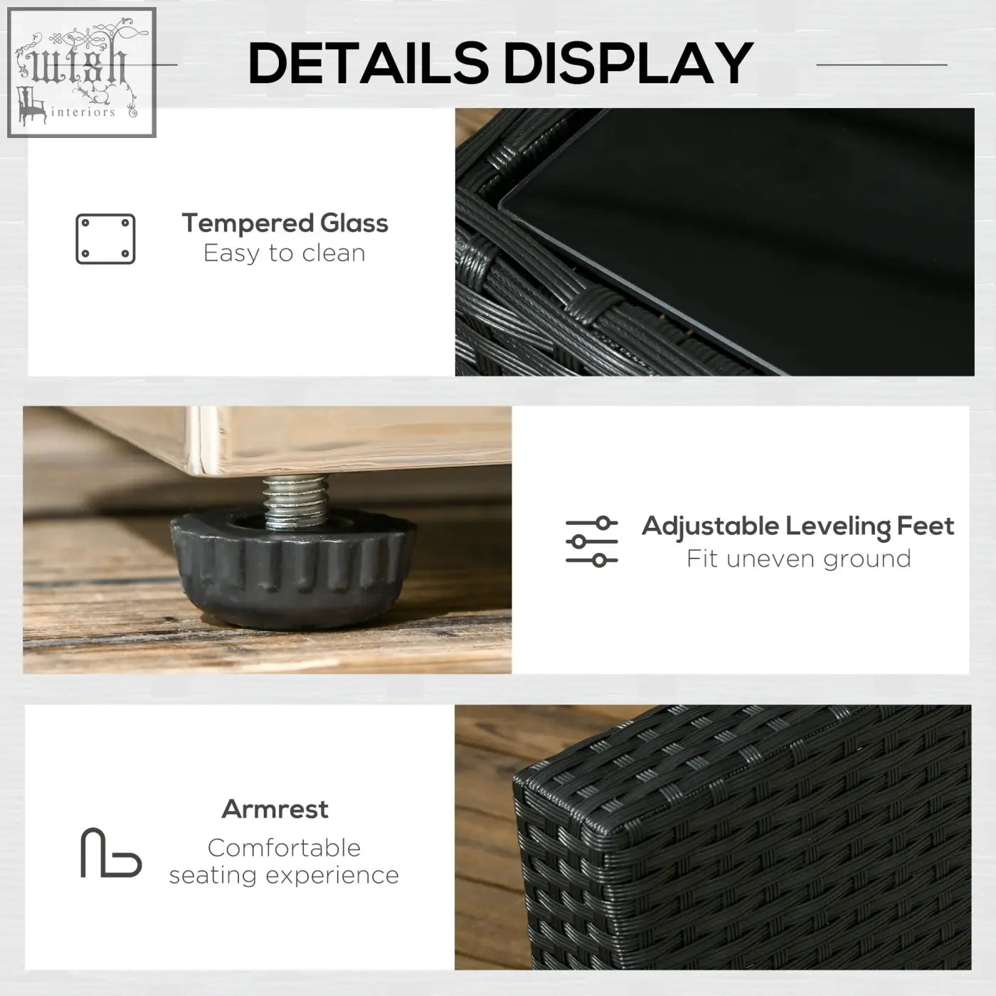 Outsunny 8 pieces black pe rattan corner sofa set with steel frame, tempered glass table, adjustable leveling feet, outdoor use
