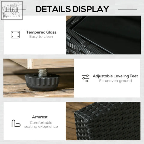Outsunny 8 pieces black pe rattan corner sofa set with steel frame, tempered glass table, adjustable leveling feet, outdoor use