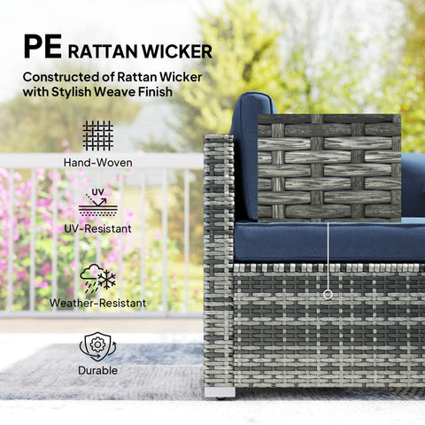 Gray pe rattan wicker armchair with navy blue cushion in outsunny corner sofa set with steel frame for outdoor use