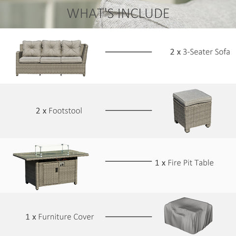 Gray wicker 3-seater outdoor sofa with tufted cushions from outsunny 8-seater PE rattan set with pit table and furniture cover 78d x 85h