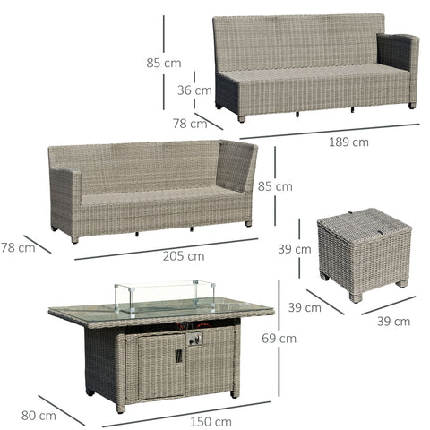 Gray wicker 8-seater outdoor rattan sofa set with l-shape pit table and furniture cover 78d x 85h