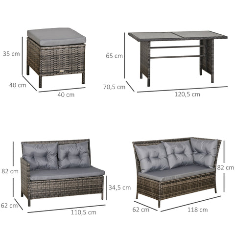 Gray wicker corner sofa set with cushions and glass top table 62d x 82h outsunny 8-seater patio furniture