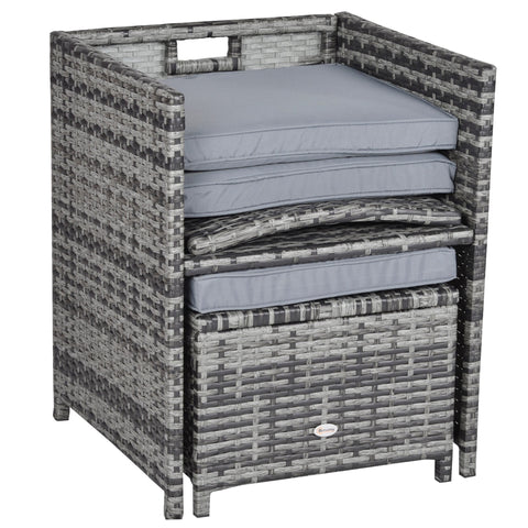 Outsunny gray woven wicker outdoor storage bench with gray cushions part of rattan dining set for garden use