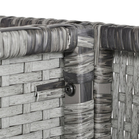 Gray woven wicker basket with metal corner hardware part of outsunny 8-seater rattan dining set for outdoor use