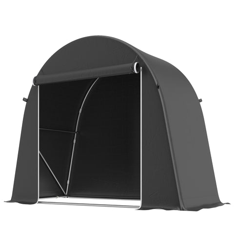 Outsunny 8 x 4 ft garden storage tent with dark grey fabric and galvanised metal frame for outdoor bike storage
