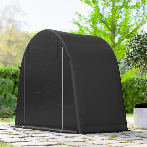 Outsunny 8 x 4 ft black fabric garden shed with arched roof white trim and sturdy galvanised metal frame