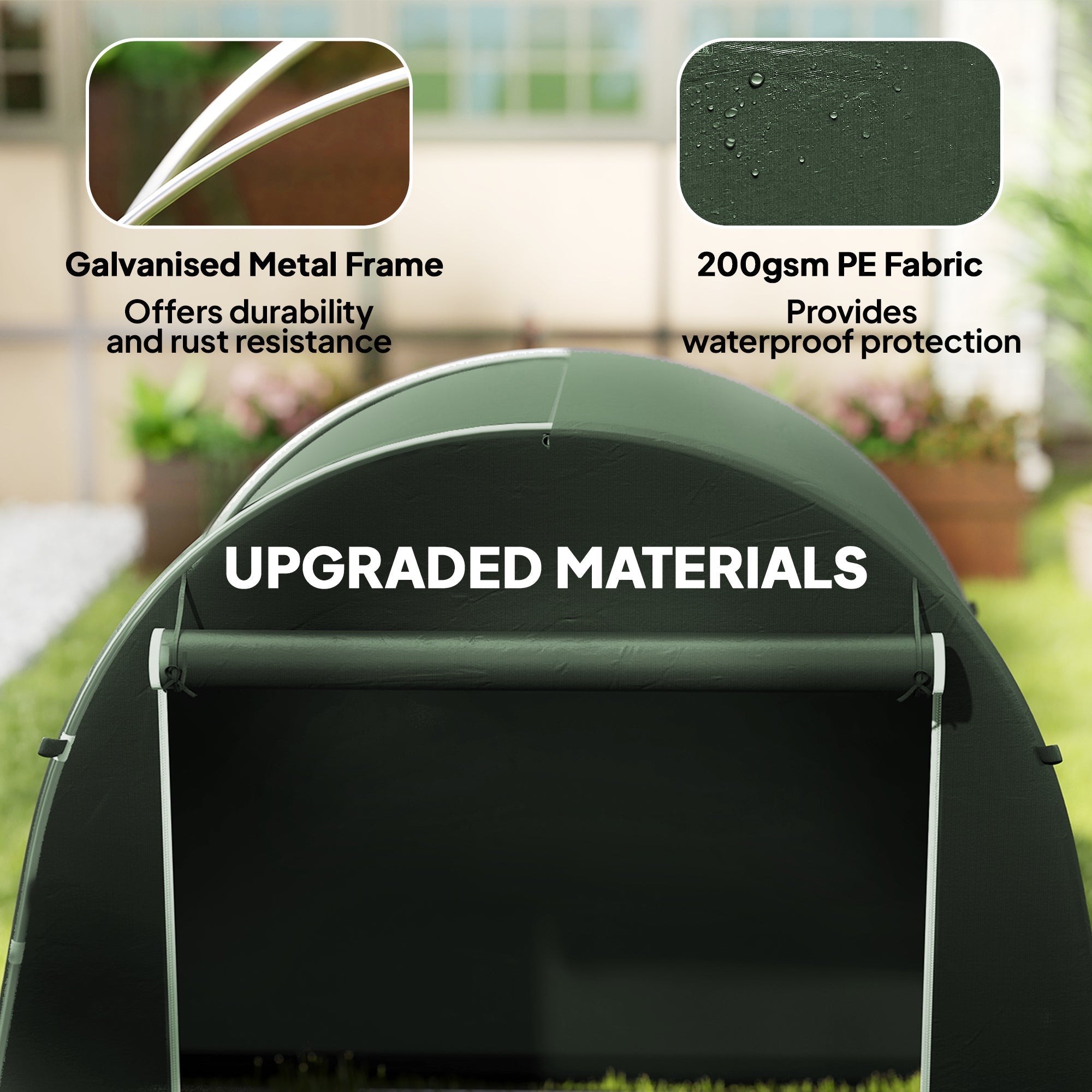 Outsunny 8 x 4 ft garden storage tent in dark green waterproof 200gsm pe fabric with galvanised metal frame
