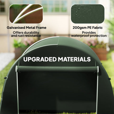 Outsunny 8 x 4 ft garden storage tent in dark green waterproof 200gsm pe fabric with galvanised metal frame