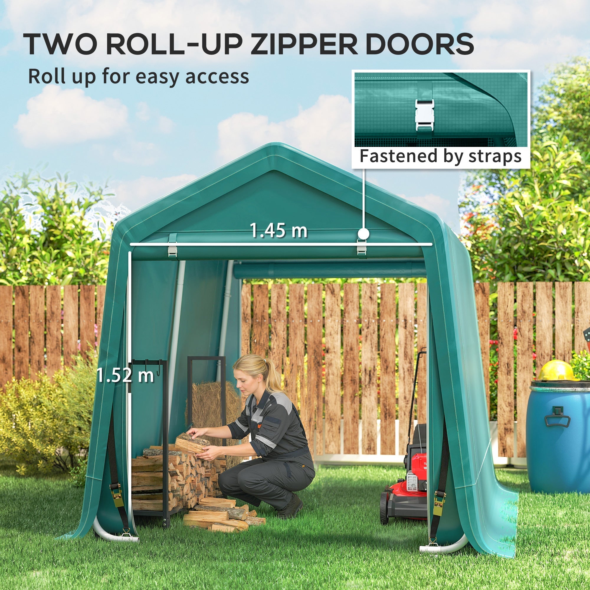 Teal green roll-up zipper door garden storage shed by outsunny perfect for outdoor bike and tool storage