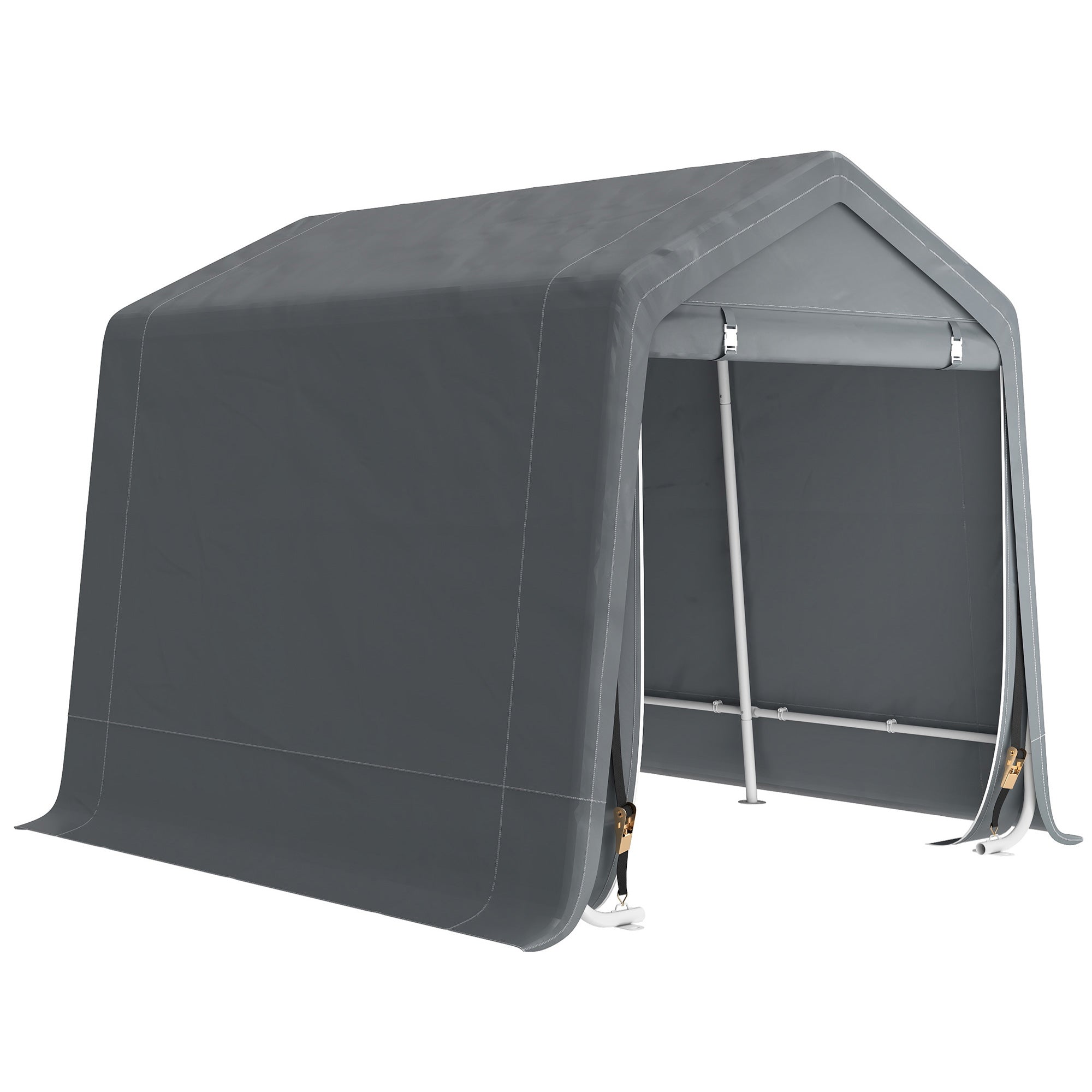 Gray fabric canopy tent with metal frame and side panels for outsunny 8 x 6.5 ft garden storage shed outdoor use