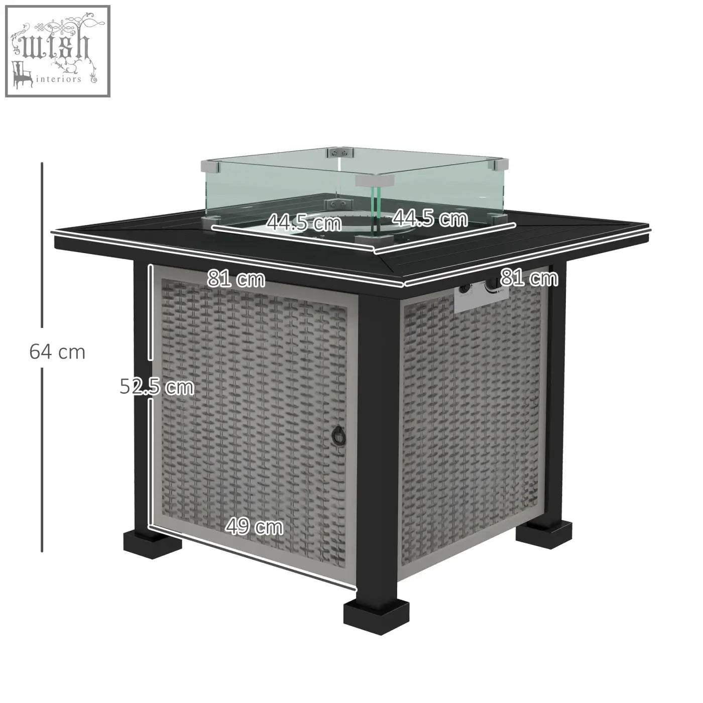 Outsunny grey black and gray wicker pit table with glass top and 50000 btu burner for propane tank use