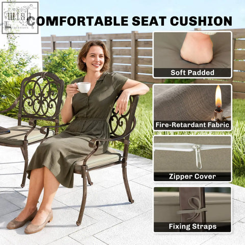 Comfortable seat cushion with soft padded fire-retardant fabric and zipper cover for outsunny cast aluminium garden dining set
