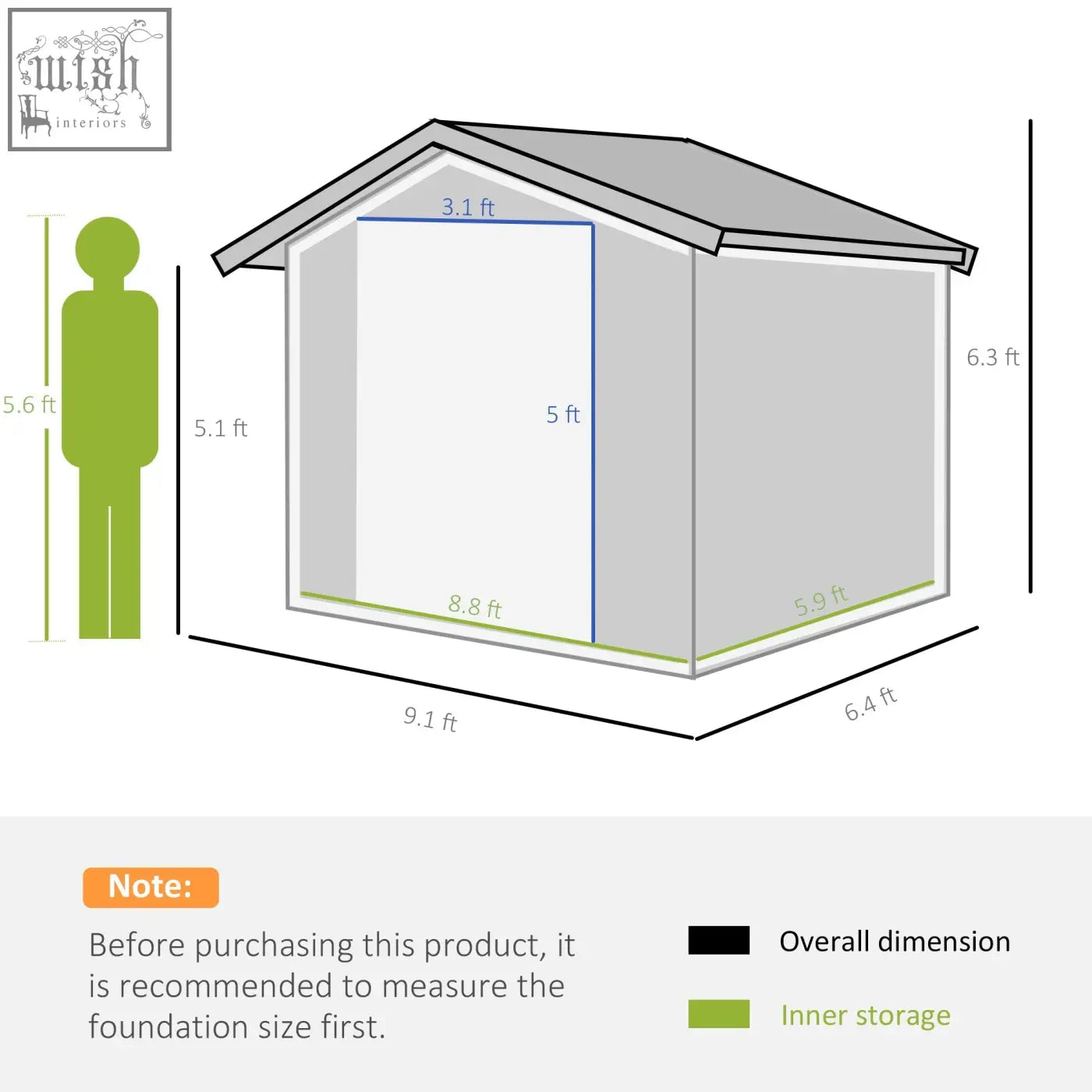 Gray wooden outsunny 9x6ft metal garden shed with lockable double doors, galvanised steel, foundation kit, and ventilation slots