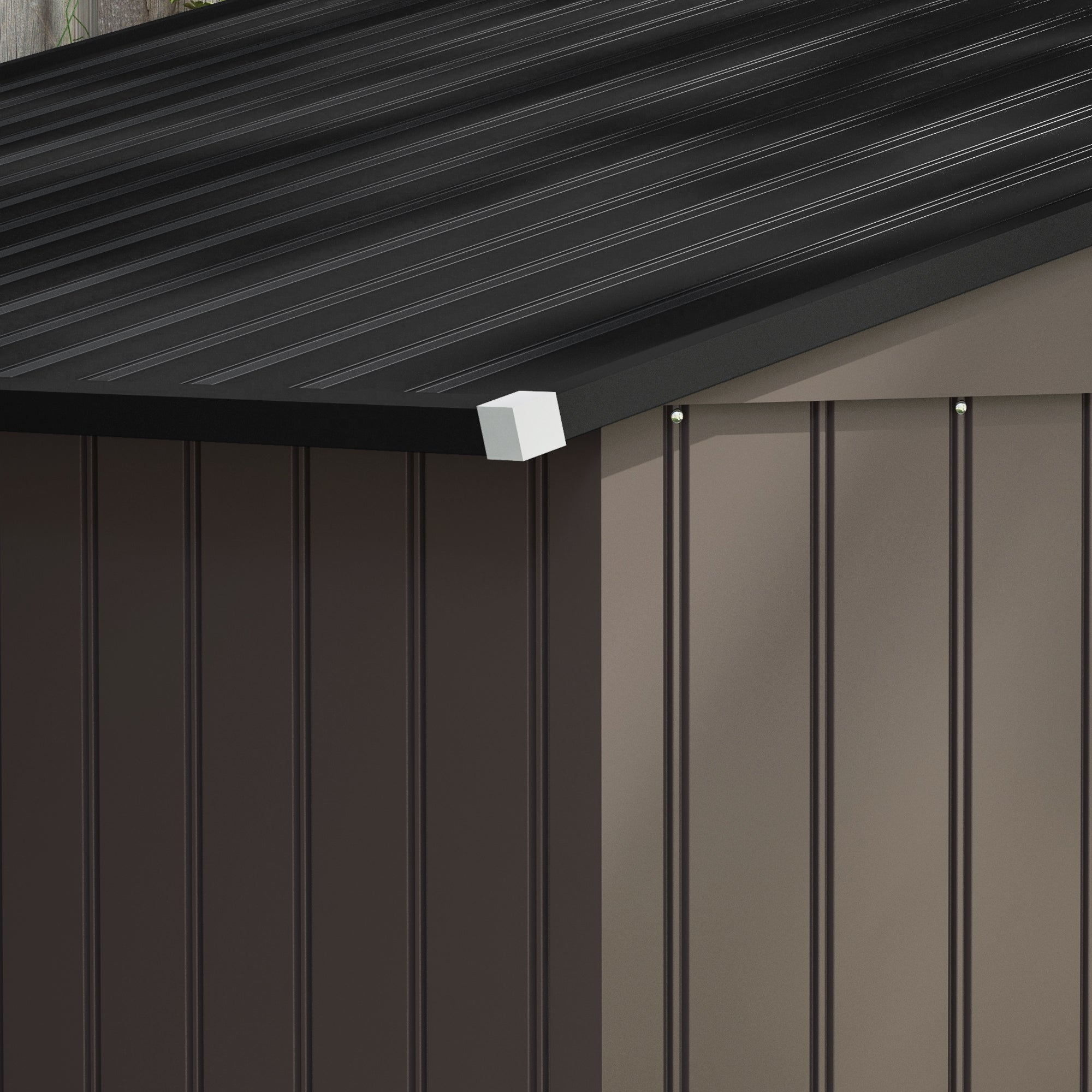 White plastic corner bracket for outsunny 9 x 6ft brown metal garden shed with lockable double doors foundation kit