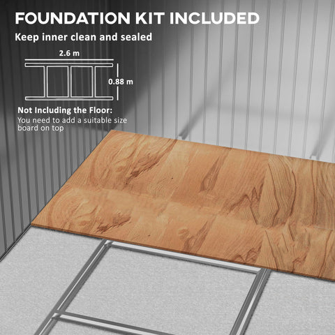 Light brown wooden foundation board for outsunny 9 x 6ft metal garden shed with lockable double doors and foundation kit