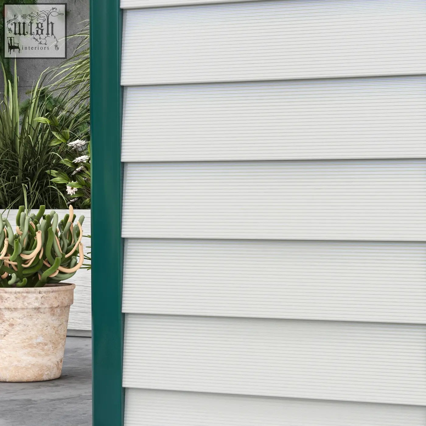 Outsunny 9x6ft galvanised steel storage shed with white horizontal siding and dark green trim keys included