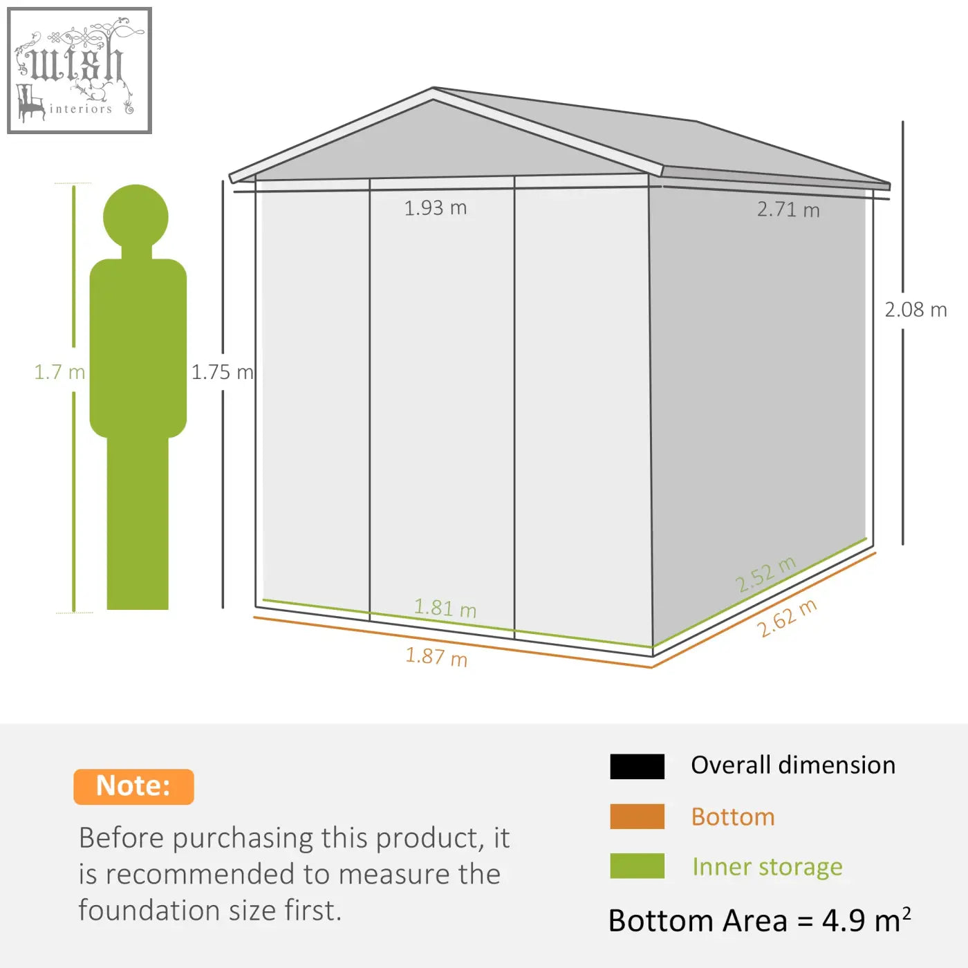 Gray galvanised steel outsunny 9x6ft storage shed with peaked roof lockable door and keys included for garden use