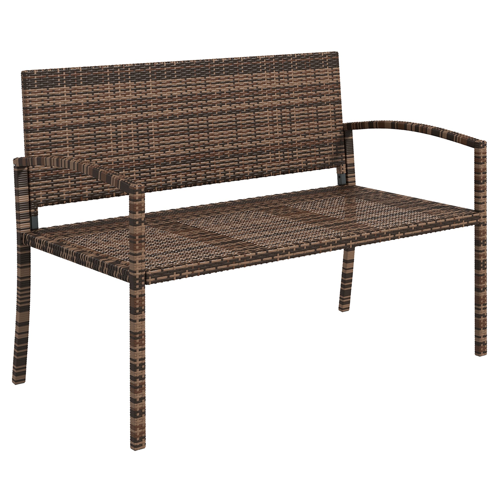 Brown woven wicker outdoor bench with armrests and backrest outsunny all weather garden loveseat 2 seater assembly required