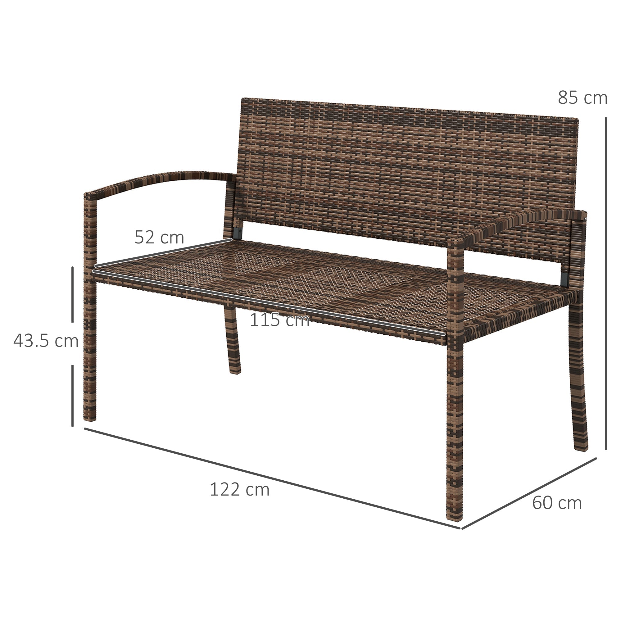 Outsunny all weather wicker garden loveseat brown woven poly rattan bench with metal frame assembly required