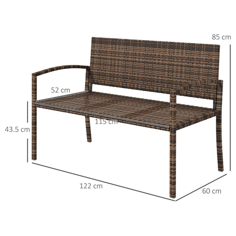 Outsunny all weather wicker garden loveseat brown woven poly rattan bench with metal frame assembly required
