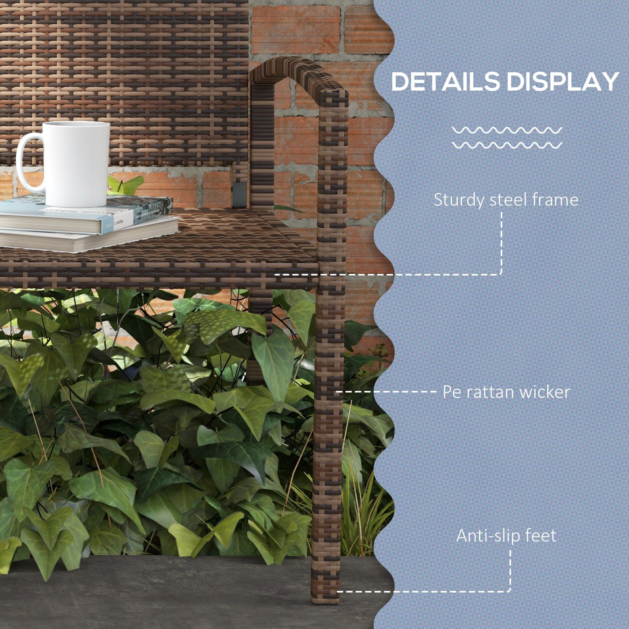 Outsunny brown 2 seater rattan wicker garden bench with steel frame and anti slip feet assembly required