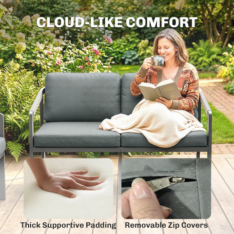 Dark gray outsunny aluminium garden furniture set with thick padded removable zip covers for patio furniture use