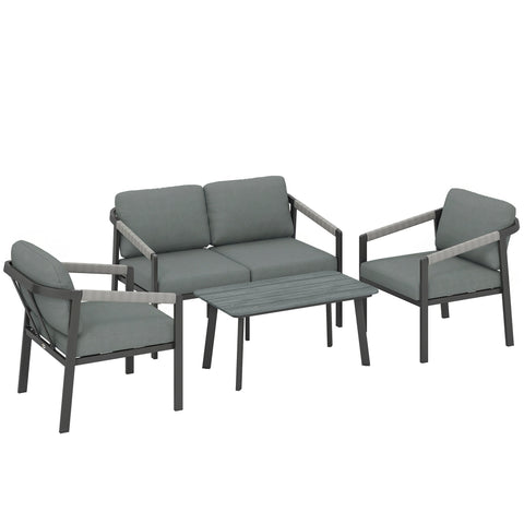 Modern gray outsunny aluminium garden patio furniture set with 73d x 69h frame includes sofa armchairs and woven rope accents