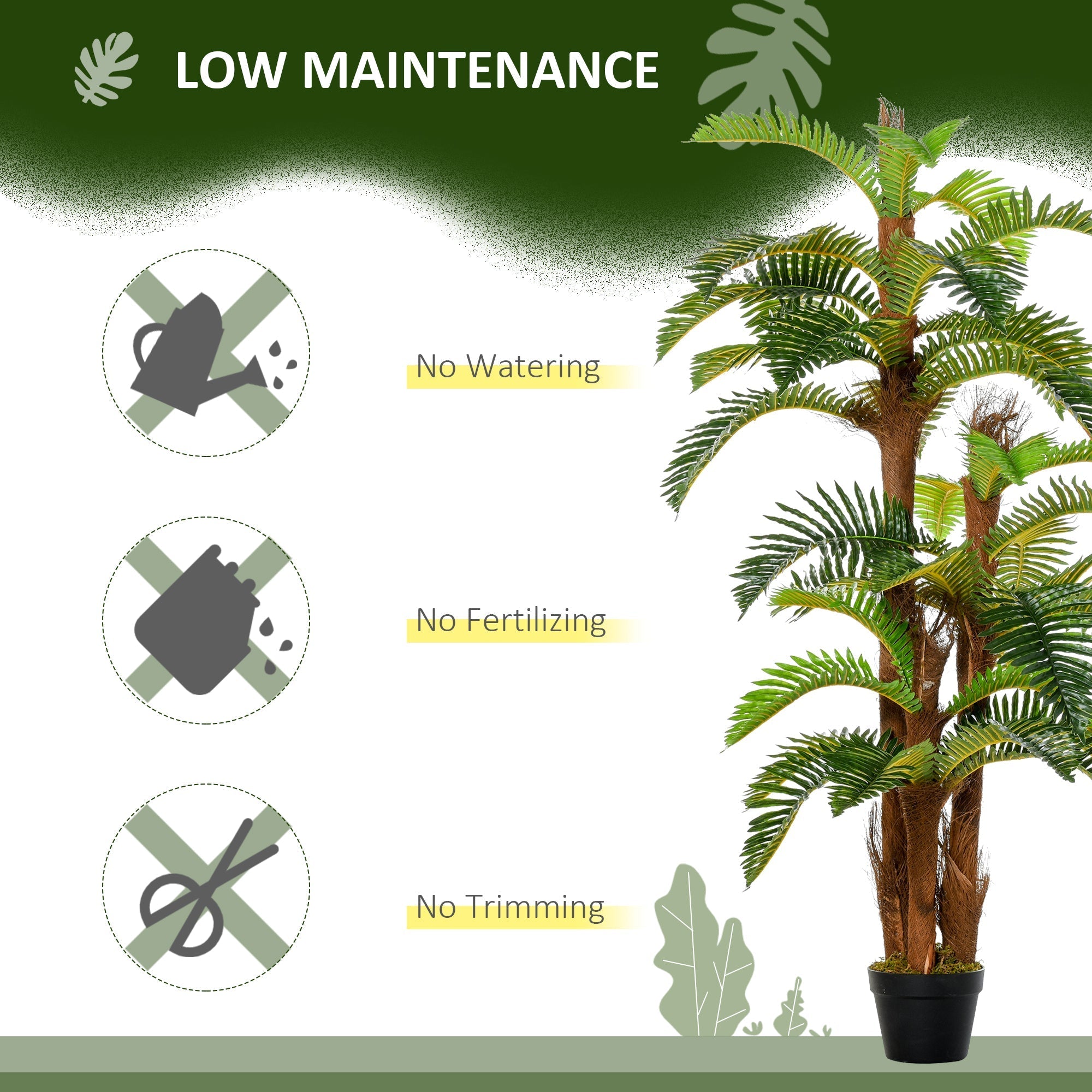 Outsunny artificial plant tropical palm with lush green fronds and brown trunk in black cement-filled pot for indoor outdoor decor