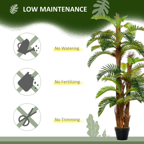 Outsunny artificial plant tropical palm with lush green fronds and brown trunk in black cement-filled pot for indoor outdoor decor
