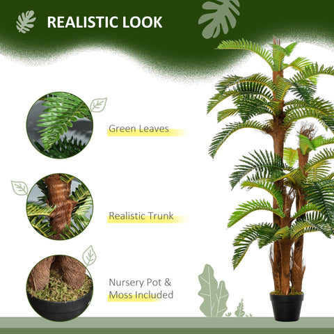Outsunny artificial plant tropical palm with green fronds and brown trunk in black pot for indoor outdoor decor 150cm