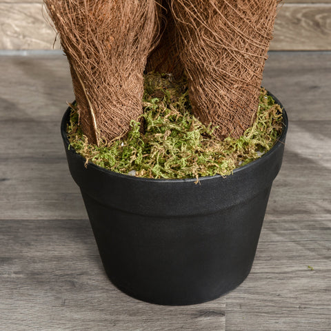 Outsunny artificial plant tropical palm with brown fibrous trunks in matte black cement-filled pot with green moss